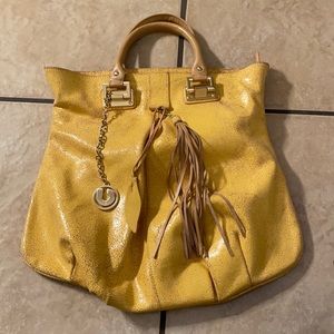 Charles Jourdan Rough Leather Mustard Hobo Bag